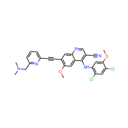 COc1cc(Nc2c(C#N)cnc3cc(C#Cc4cccc(CN(C)C)n4)c(OC)cc23)c(Cl)cc1Cl ZINC000037858221