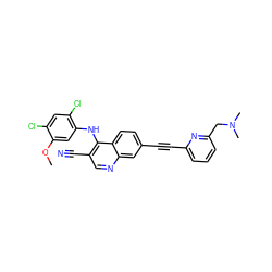 COc1cc(Nc2c(C#N)cnc3cc(C#Cc4cccc(CN(C)C)n4)ccc23)c(Cl)cc1Cl ZINC000037858231