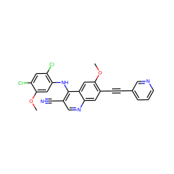 COc1cc(Nc2c(C#N)cnc3cc(C#Cc4cccnc4)c(OC)cc23)c(Cl)cc1Cl ZINC000014945471