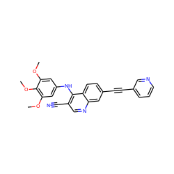 COc1cc(Nc2c(C#N)cnc3cc(C#Cc4cccnc4)ccc23)cc(OC)c1OC ZINC000014945477