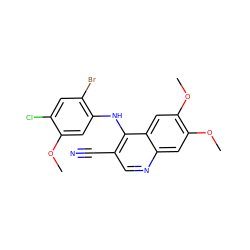 COc1cc(Nc2c(C#N)cnc3cc(OC)c(OC)cc23)c(Br)cc1Cl ZINC000013470102