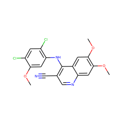 COc1cc(Nc2c(C#N)cnc3cc(OC)c(OC)cc23)c(Cl)cc1Cl ZINC000013470097