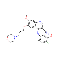 COc1cc(Nc2c(C#N)cnc3cc(OC)c(OCCCN4CCOCC4)cc23)c(Cl)cc1Cl ZINC000013470116