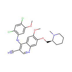 COc1cc(Nc2c(C#N)cnc3cc(OC[C@@H]4CCCCN4C)c(OC)cc23)c(Cl)cc1Cl ZINC000013559846