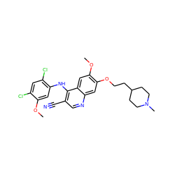 COc1cc(Nc2c(C#N)cnc3cc(OCCC4CCN(C)CC4)c(OC)cc23)c(Cl)cc1Cl ZINC000013554020