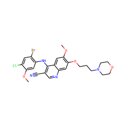 COc1cc(Nc2c(C#N)cnc3cc(OCCCN4CCOCC4)c(OC)cc23)c(Br)cc1Cl ZINC000027315141