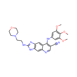 COc1cc(Nc2c(C#N)cnc3cc4[nH]c(NCCN5CCOCC5)nc4cc23)cc(OC)c1OC ZINC000013818537