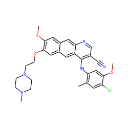 COc1cc(Nc2c(C#N)cnc3cc4cc(OC)c(OCCN5CCN(C)CC5)cc4cc23)c(C)cc1Cl ZINC000023357905