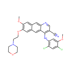 COc1cc(Nc2c(C#N)cnc3cc4cc(OC)c(OCCN5CCOCC5)cc4cc23)c(Cl)cc1Cl ZINC000014945438