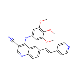 COc1cc(Nc2c(C#N)cnc3ccc(/C=C/c4ccncc4)cc23)cc(OC)c1OC ZINC000014945482