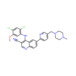 COc1cc(Nc2c(C#N)cnc3ccc(-c4ccc(CN5CCN(C)CC5)cn4)cc23)c(Cl)cc1Cl ZINC000049679533