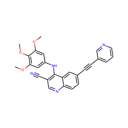 COc1cc(Nc2c(C#N)cnc3ccc(C#Cc4cccnc4)cc23)cc(OC)c1OC ZINC000014945484