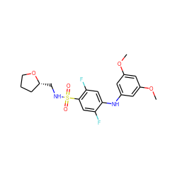 COc1cc(Nc2cc(F)c(S(=O)(=O)NC[C@@H]3CCCO3)cc2F)cc(OC)c1 ZINC000145132674