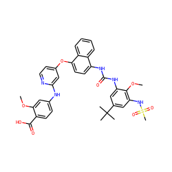 COc1cc(Nc2cc(Oc3ccc(NC(=O)Nc4cc(C(C)(C)C)cc(NS(C)(=O)=O)c4OC)c4ccccc34)ccn2)ccc1C(=O)O ZINC001772649690