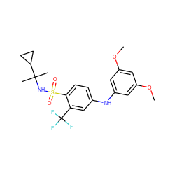 COc1cc(Nc2ccc(S(=O)(=O)NC(C)(C)C3CC3)c(C(F)(F)F)c2)cc(OC)c1 ZINC000145083517