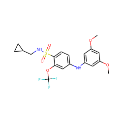 COc1cc(Nc2ccc(S(=O)(=O)NCC3CC3)c(OC(F)(F)F)c2)cc(OC)c1 ZINC000143522908