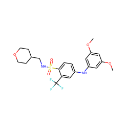 COc1cc(Nc2ccc(S(=O)(=O)NCC3CCOCC3)c(C(F)(F)F)c2)cc(OC)c1 ZINC000139892242