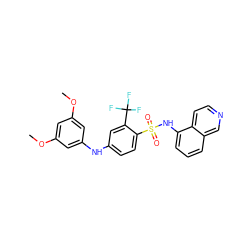 COc1cc(Nc2ccc(S(=O)(=O)Nc3cccc4cnccc34)c(C(F)(F)F)c2)cc(OC)c1 ZINC000145251753