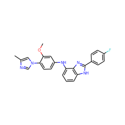 COc1cc(Nc2cccc3[nH]c(-c4ccc(F)cc4)nc23)ccc1-n1cnc(C)c1 ZINC000095577549