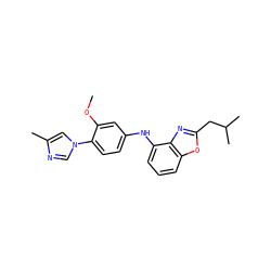 COc1cc(Nc2cccc3oc(CC(C)C)nc23)ccc1-n1cnc(C)c1 ZINC000095573435