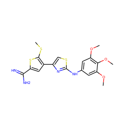 COc1cc(Nc2nc(-c3cc(C(=N)N)sc3SC)cs2)cc(OC)c1OC ZINC000028007529