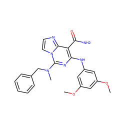 COc1cc(Nc2nc(N(C)Cc3ccccc3)n3ccnc3c2C(N)=O)cc(OC)c1 ZINC000040934955