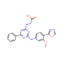 COc1cc(Nc2nc(NCC(=O)O)nc(-c3ccccc3)n2)ccc1-c1cnco1 ZINC000013445142