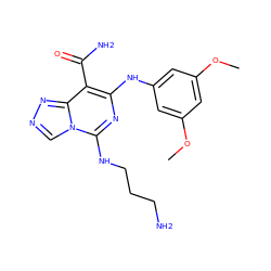 COc1cc(Nc2nc(NCCCN)n3cnnc3c2C(N)=O)cc(OC)c1 ZINC000040916708