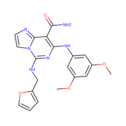 COc1cc(Nc2nc(NCc3ccco3)n3ccnc3c2C(N)=O)cc(OC)c1 ZINC000040395556