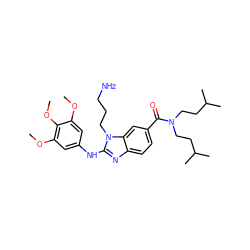 COc1cc(Nc2nc3ccc(C(=O)N(CCC(C)C)CCC(C)C)cc3n2CCCN)cc(OC)c1OC ZINC000028823356