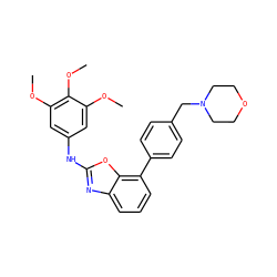 COc1cc(Nc2nc3cccc(-c4ccc(CN5CCOCC5)cc4)c3o2)cc(OC)c1OC ZINC000049037543