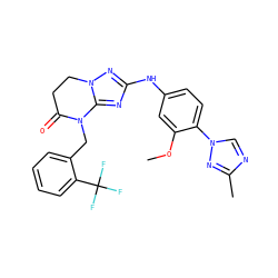 COc1cc(Nc2nc3n(n2)CCC(=O)N3Cc2ccccc2C(F)(F)F)ccc1-n1cnc(C)n1 ZINC000299826246