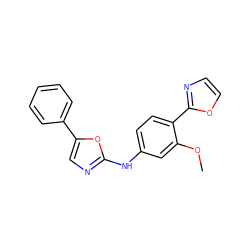 COc1cc(Nc2ncc(-c3ccccc3)o2)ccc1-c1ncco1 ZINC000013490421