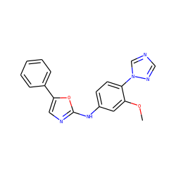 COc1cc(Nc2ncc(-c3ccccc3)o2)ccc1-n1cncn1 ZINC000013490422