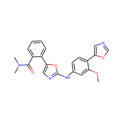 COc1cc(Nc2ncc(-c3ccccc3C(=O)N(C)C)o2)ccc1-c1cnco1 ZINC000013473607