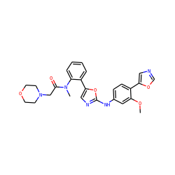 COc1cc(Nc2ncc(-c3ccccc3N(C)C(=O)CN3CCOCC3)o2)ccc1-c1cnco1 ZINC000026165826