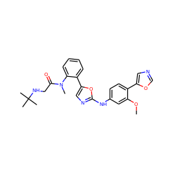 COc1cc(Nc2ncc(-c3ccccc3N(C)C(=O)CNC(C)(C)C)o2)ccc1-c1cnco1 ZINC000013473609