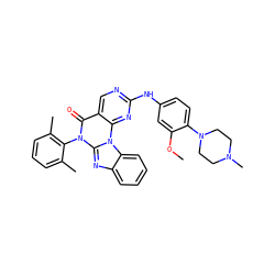 COc1cc(Nc2ncc3c(=O)n(-c4c(C)cccc4C)c4nc5ccccc5n4c3n2)ccc1N1CCN(C)CC1 ZINC000053199492