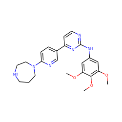 COc1cc(Nc2nccc(-c3ccc(N4CCCNCC4)nc3)n2)cc(OC)c1OC ZINC000002004517