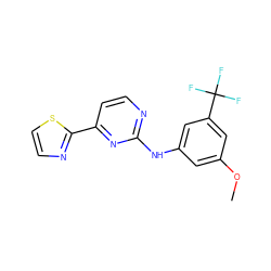 COc1cc(Nc2nccc(-c3nccs3)n2)cc(C(F)(F)F)c1 ZINC000040893639