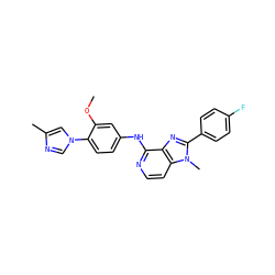 COc1cc(Nc2nccc3c2nc(-c2ccc(F)cc2)n3C)ccc1-n1cnc(C)c1 ZINC000095579629