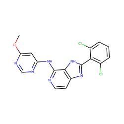 COc1cc(Nc2nccc3nc(-c4c(Cl)cccc4Cl)[nH]c23)ncn1 ZINC000118745866