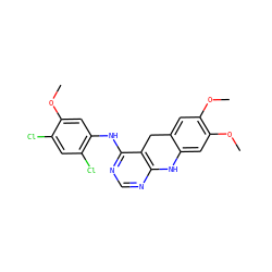 COc1cc(Nc2ncnc3c2Cc2cc(OC)c(OC)cc2N3)c(Cl)cc1Cl ZINC000013538124