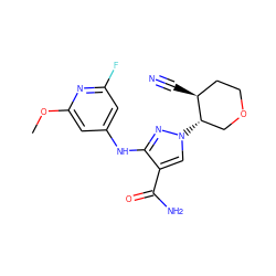 COc1cc(Nc2nn([C@H]3COCC[C@@H]3C#N)cc2C(N)=O)cc(F)n1 ZINC001772594240