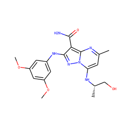 COc1cc(Nc2nn3c(N[C@@H](C)CO)cc(C)nc3c2C(N)=O)cc(OC)c1 ZINC000029123443