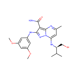 COc1cc(Nc2nn3c(N[C@@H](CO)C(C)C)cc(C)nc3c2C(N)=O)cc(OC)c1 ZINC000029123380