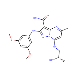 COc1cc(Nc2nn3c(NC[C@H](C)N)cc(C)nc3c2C(N)=O)cc(OC)c1 ZINC000029063082