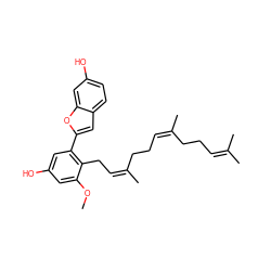 COc1cc(O)cc(-c2cc3ccc(O)cc3o2)c1C/C=C(/C)CC/C=C(/C)CCC=C(C)C ZINC000653846328