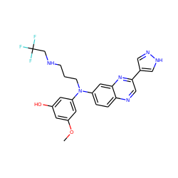 COc1cc(O)cc(N(CCCNCC(F)(F)F)c2ccc3ncc(-c4cn[nH]c4)nc3c2)c1 ZINC000204150571