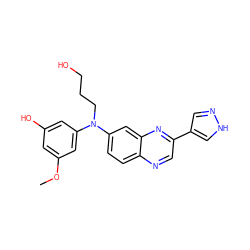 COc1cc(O)cc(N(CCCO)c2ccc3ncc(-c4cn[nH]c4)nc3c2)c1 ZINC000204148332